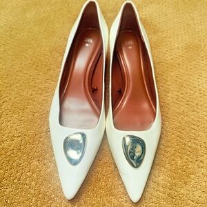 Zara White Pointed Flats with Silver Teardrop Detail